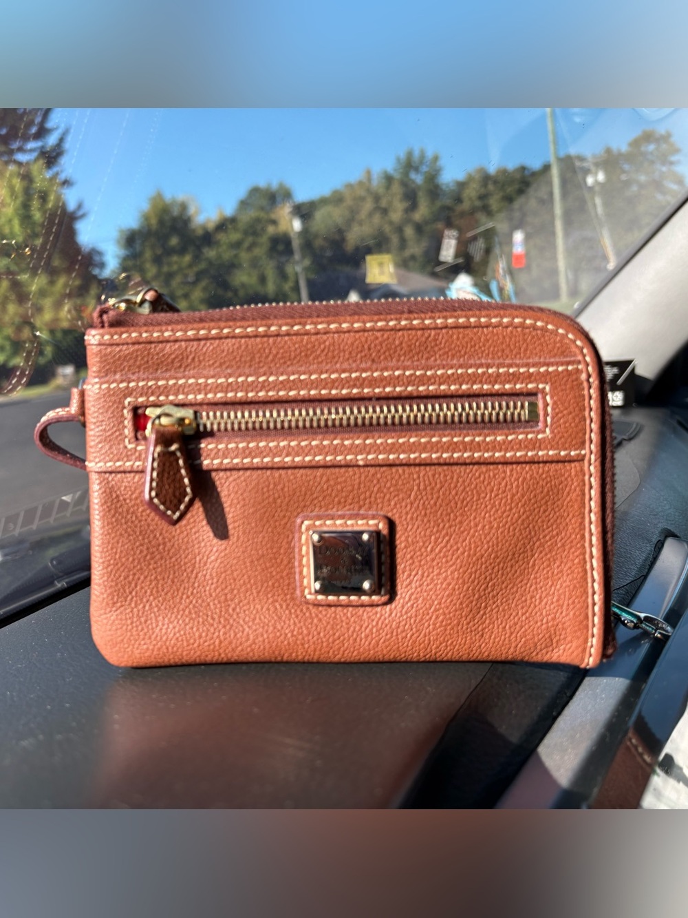 Dooney & Bourke Chestnut Brown Pebbled Leather Wristlet with Gold Hardware